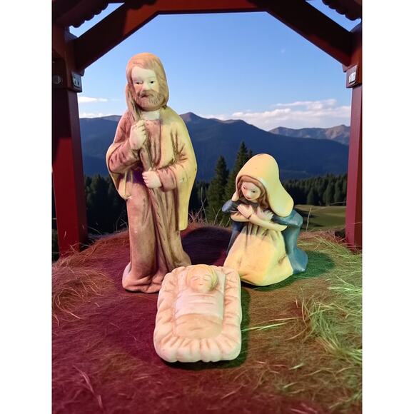 Vintage Ceramic Nativity Set Christmas Avenue-11 pc-Box-Hand Painted-Holy-Wise - Picture 3 of 8